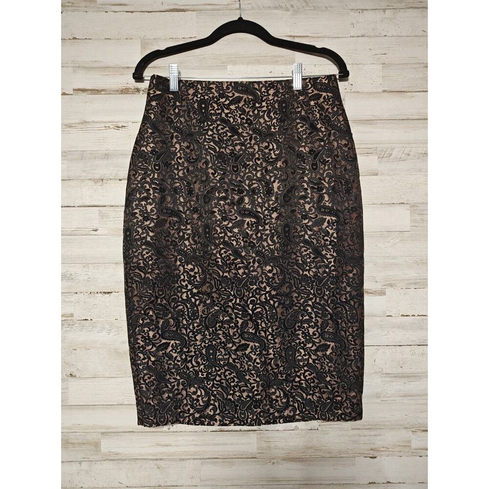 Worthington Gold Jacquard Pencil Skirt Womens Size 8 Lined Career Party Classic